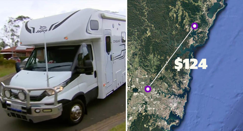 One trip to the Central Coast cost the couple $124 in tolls. Source: A Current Affair/ Google Maps