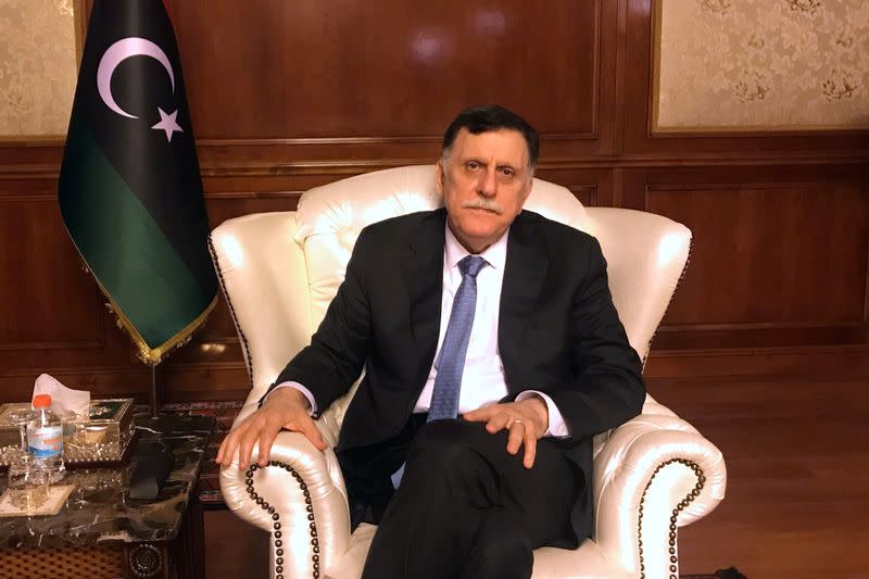 Libya’s internationally recognized PM al-Serraj is seen during an interview in Tripoli