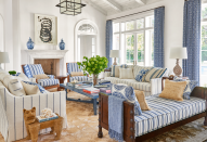 <p>A classic seaside palette and warm-weather textures make for the perfect getaway in this Phoebe Howard–designed <a href="https://www.veranda.com/decorating-ideas/g25422808/0064-0073-flight-of-fancy-january-2019/" rel="nofollow noopener" target="_blank" data-ylk="slk:Palm Beach living room" class="link ">Palm Beach living room</a>. An Abaca rug by <a href="https://fave.co/2YyhNBf" rel="nofollow noopener" target="_blank" data-ylk="slk:Patterson Flynn Martin" class="link ">Patterson Flynn Martin</a> ties the room together, while <a href="https://gagosian.com/artists/richard-serra/" rel="nofollow noopener" target="_blank" data-ylk="slk:Richard Serra" class="link ">Richard Serra</a> artwork acts as the room’s main focus. <a href="http://phoebehoward.net/" rel="nofollow noopener" target="_blank" data-ylk="slk:Howard" class="link ">Howard</a> covers the <a href="https://fave.co/2HokI8q" rel="nofollow noopener" target="_blank" data-ylk="slk:McGuire" class="link ">McGuire</a> armchairs and daybed in a blue-and-white <a href="https://fave.co/2YuDbHc" rel="nofollow noopener" target="_blank" data-ylk="slk:Bennison" class="link ">Bennison</a> fabric. The custom sofas feature a <a href="https://fave.co/2Hj68Af" rel="nofollow noopener" target="_blank" data-ylk="slk:C&C Milano" class="link ">C&C Milano</a> stripe, and the curtains are in a <a href="https://fave.co/2YuAR3g" rel="nofollow noopener" target="_blank" data-ylk="slk:Raoul Textiles" class="link ">Raoul Textiles</a> print.</p>