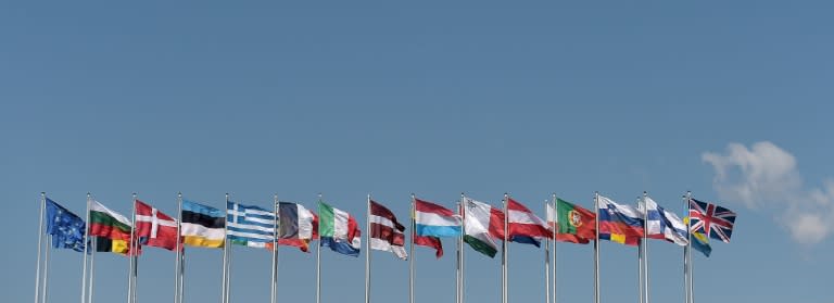 A photo taken on June 24, 2016 shows European flag in front of the European Parliament on in Strasbourg, eastern France