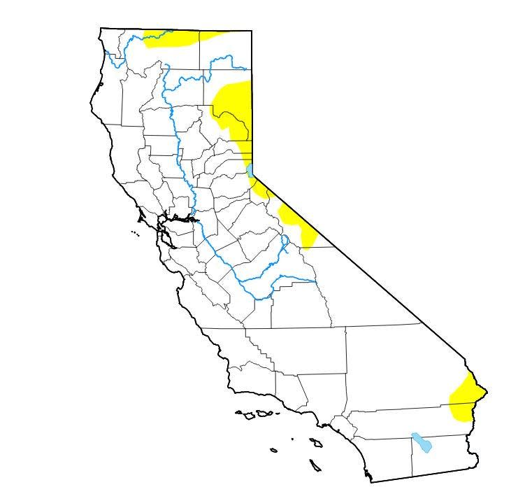 While most of California is experiencing a wet winter, parts of the state (in yellow) were abnormally dry as of Feb. 13, 2024, according to the U.S. Drought Monitor.