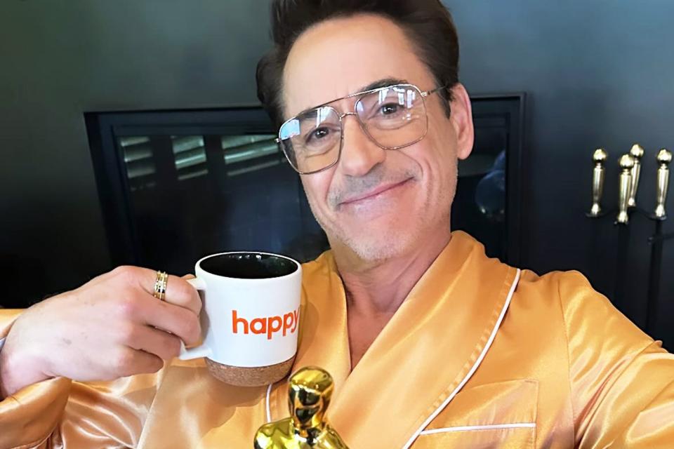 <p>Robert Downey Jr./Instagram</p> Robert Downey Jr. shares photo of his morning-after Oscars look — including a bathrobe! 