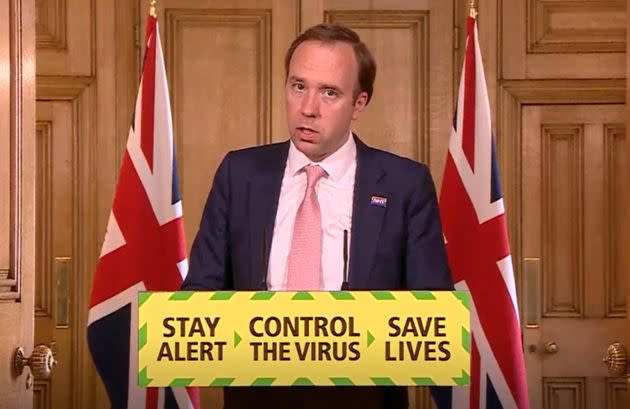 Health secretary Matt Hancock during a media briefing in Downing Street.