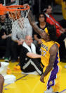 LOS ANGELES, CA - MAY 12: Jordan Hill #27 of the Los Angeles Lakers goes up for a dunk in the first half against the Denver Nuggets in Game Seven of the Western Conference Quarterfinals in the 2012 NBA Playoffs on May 12, 2012 at Staples Center in Los Angeles, California. NOTE TO USER: User expressly acknowledges and agrees that, by downloading and or using this photograph, User is consenting to the terms and conditions of the Getty Images License Agreement. (Photo by Kevork Djansezian/Getty Images)