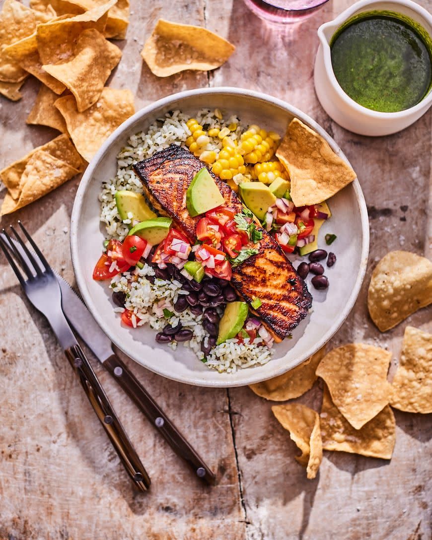 45) Crispy Salmon Burrito Bowls