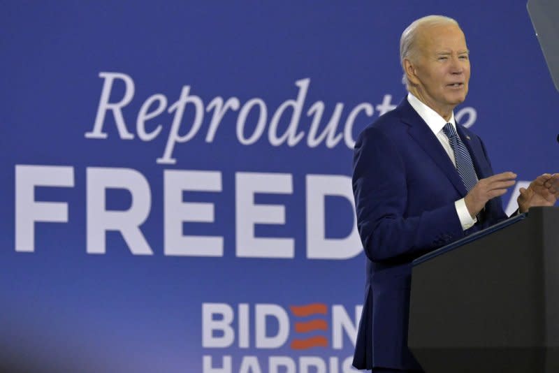 President Joe Biden makes remarks about reproductive freedom Tuesday during a campaign rally at Hillsborough Community College in Tampa, Florida, where he called the state's impending six-week abortion ban "a nightmare." Photo by Steve Nesius/UPI