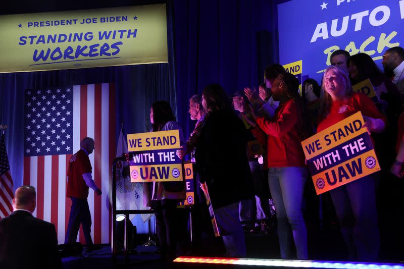 U.S. President Biden delivers remarks to UAW union members in Belvidere, Illinois