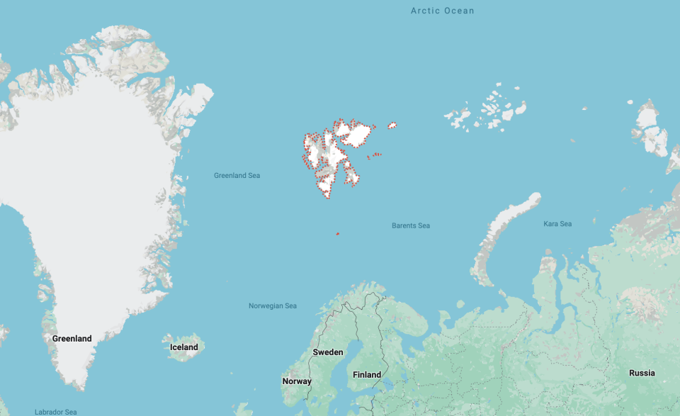 Svalbard in Norway outlined in red.