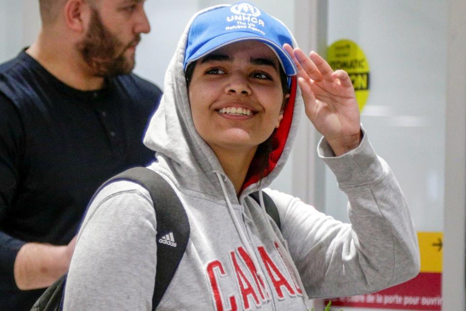 Ms Mohammed arrives at Toronto Pearson International Airport on January 12 (REUTERS)