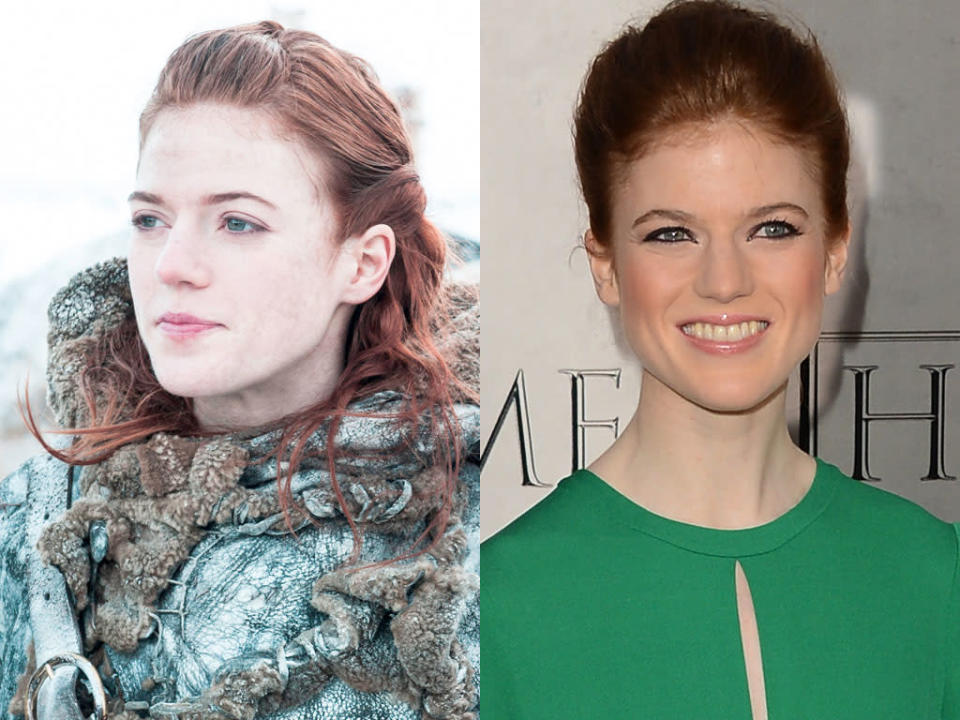 <b>Rose Leslie (Ygritte)<br><br></b>She plays fiery wildling Ygritte, but this 26-year-old redhead looks a lot more comfortable once she's safely away from the harsh snowy climate surrounding The Wall. And Jon Snow may "know nothing," but we know the lovely Rose Leslie as ambitious maid Gwen Dawson on PBS's "Downton Abbey." And speaking of "Downton"...