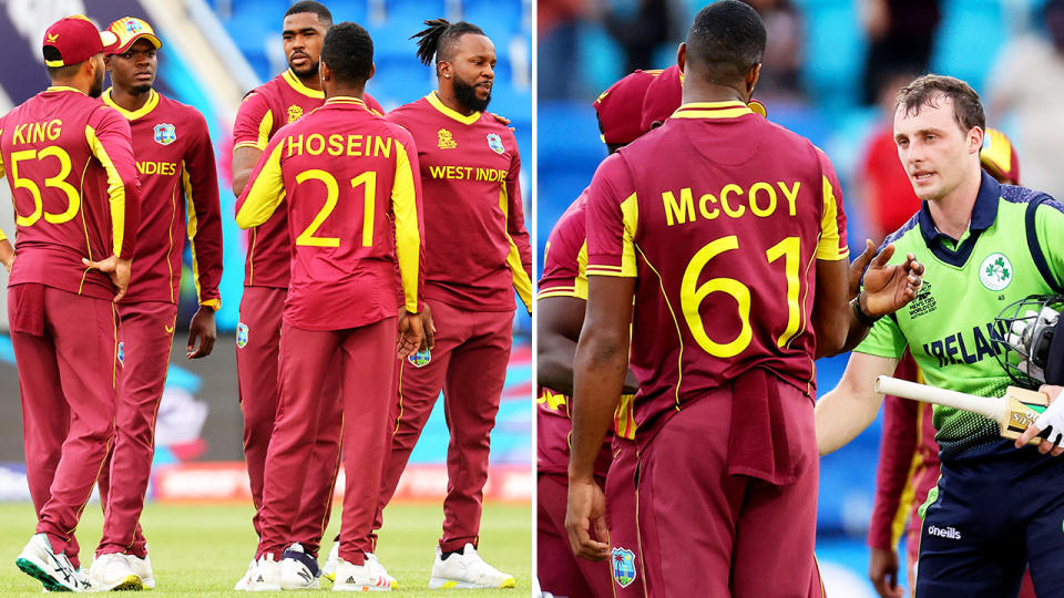 The West Indies, pictured here after crashing out of the T20 World Cup at the hands of Ireland. 