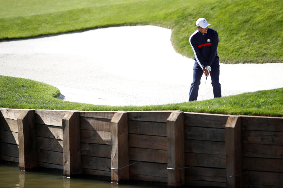 Tiger Woods à l’entraînement aujourd’hui au National…