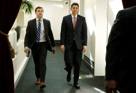 Speaker of the House Paul Ryan (R-WI) walks form a House Republican caucus meeting after President Donald Trump and the U.S. Congress failed to reach a deal on funding for federal agencies on Capitol Hill in Washington, U.S., January 20, 2018. REUTERS/Joshua Roberts