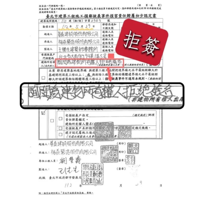 ▲台北市議員許淑華曝公文並怒嗆柯文哲修改損鄰規定讓建商繼續施工。（圖／取自許淑華臉書）