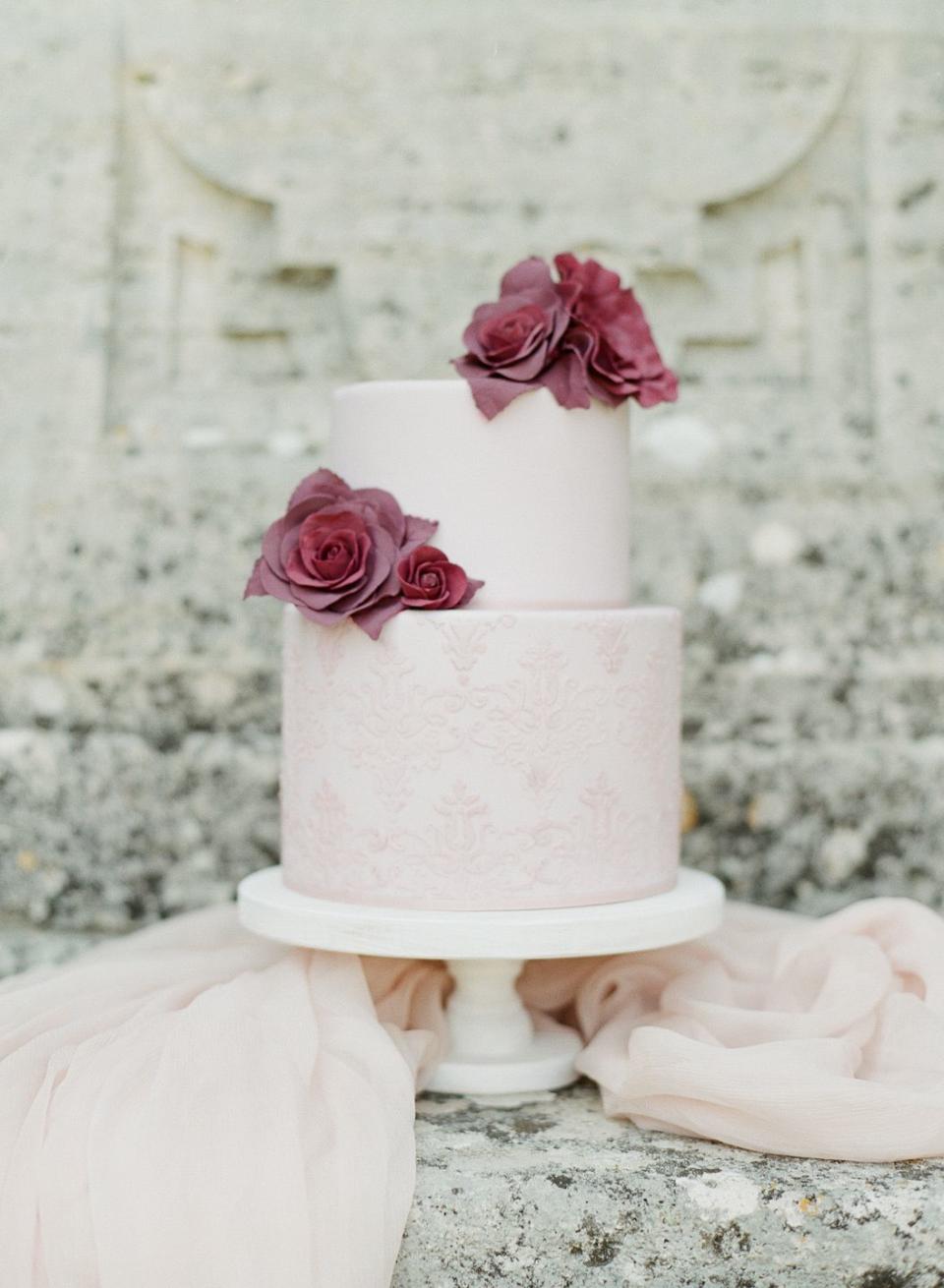 Burgundy Color Palette Wedding Cake
