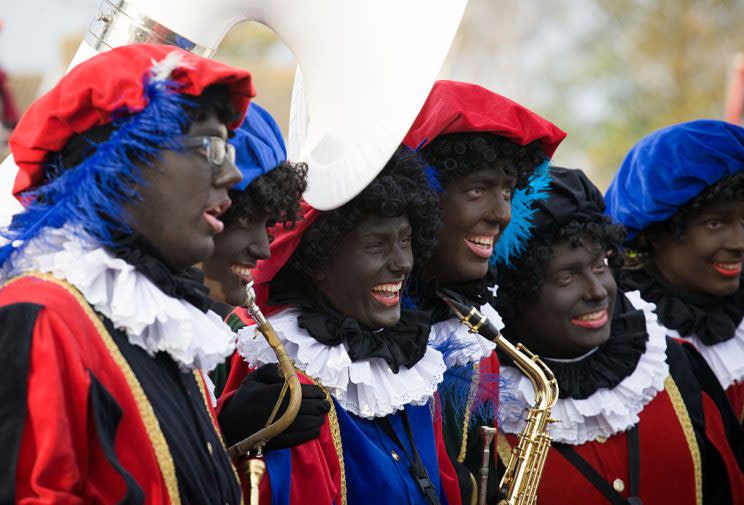 Celebrating Sinterklaas in traditional Zwarte Piet blackface. (Photo by Jaap Arriens/Pacific Press/LightRocket via Getty Images)