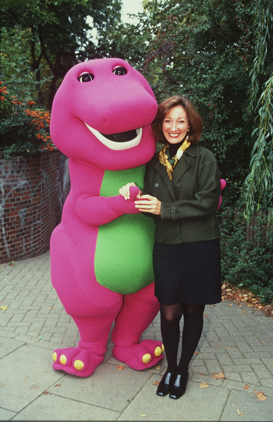 Barney creator Sheryl Leach with the purple dinosaur