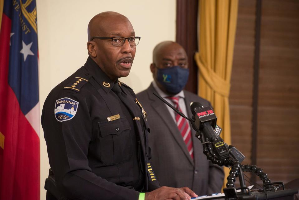 Former Savannah Police Chief Roy Minter speaking at Mayor Van Johnson's weekly media briefing in 2021.