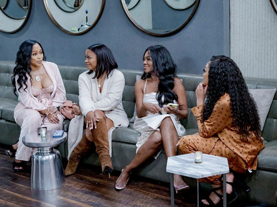 THE REAL HOUSEWIVES OF ATLANTA -- Pictured: (l-r) Kandi Burruss, Kenya Moore, Drew Sidora -- (Photo by: Darnell Williams/Bravo)