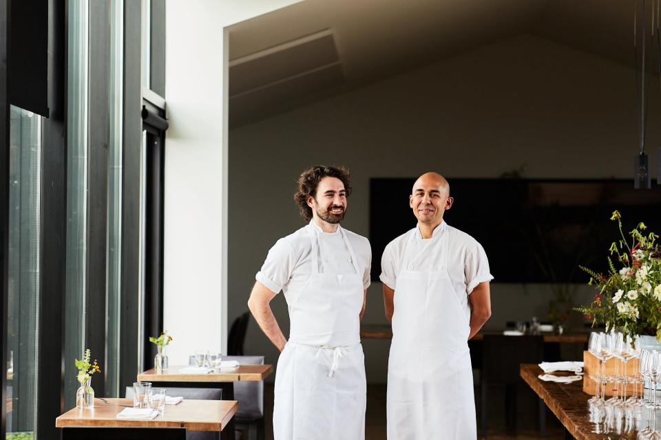 Chefs Eric Robertson and Daniel Hadida in The Restaurant at Pearl Morissette's dining room.