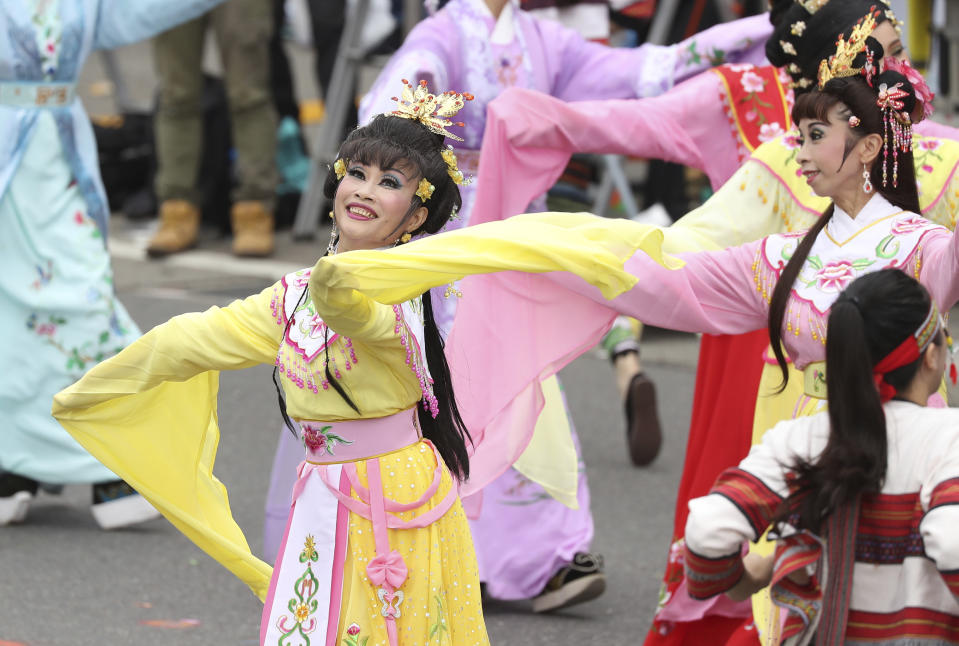 Dancers perform during the National Day celebrations in Taipei, Taiwan, Saturday, Oct. 10, 2020. (AP Photo/Chiang Ying-ying)