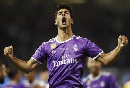 Britain Soccer Football - Juventus v Real Madrid - UEFA Champions League Final - The National Stadium of Wales, Cardiff - June 3, 2017 Real Madrid's Marco Asensio celebrates scoring their fourth goal Reuters / Carl Recine Livepic