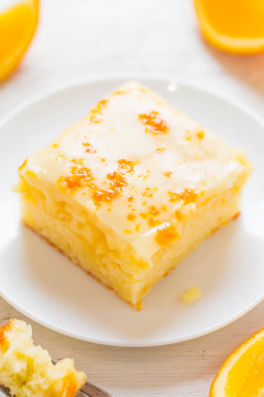 <p>Averie Cook's</p><p>This cake will provide all of the vitamin C and bright citrusy goodness you seek as the weather turns cold. </p><p><strong>Get the recipe: </strong><a href="https://www.averiecooks.com/orange-poke-cake-honey-orange-glaze/" rel="nofollow noopener" target="_blank" data-ylk="slk:Orange Juice Cake with Honey Orange Glaze;elm:context_link;itc:0;sec:content-canvas" class="link "><strong>Orange Juice Cake with Honey Orange Glaze</strong></a></p>