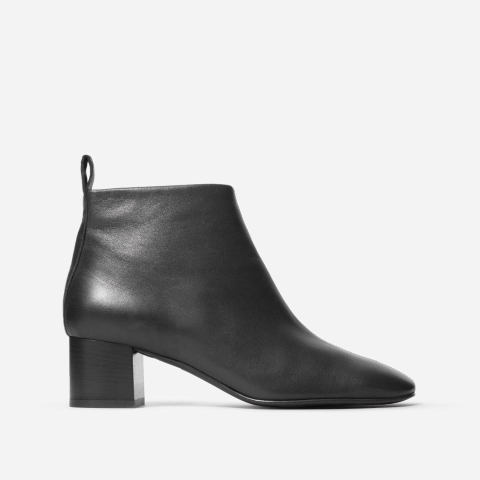Made from soft Italian leather, the <strong><a href="https://www.everlane.com/products/womens-day-boot-black?collection=womens-shoes" target="_blank" rel="noopener noreferrer">Day Boot</a></strong> molds to your foot and stay secured with a side zipper. The ankle height and stacked heel make them a comfortable choice.