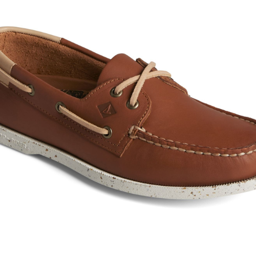 vegan leather brown boat shoe