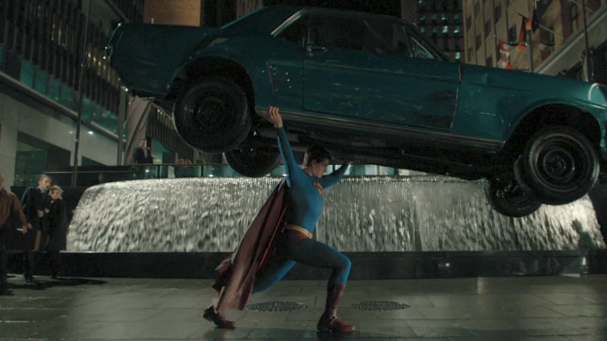  Superman lifting green car in Superman Returns. 