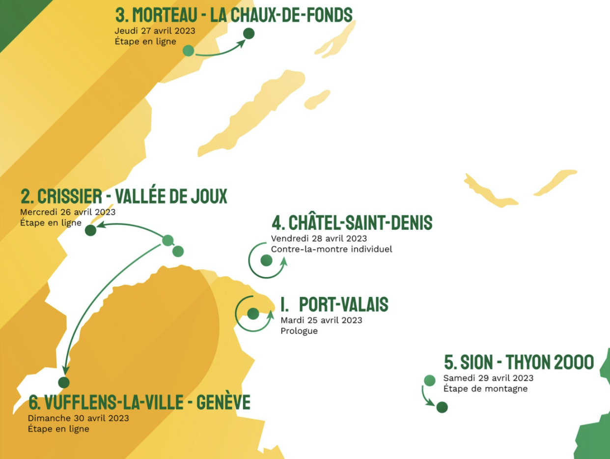  Route map for 2023 Tour de Romandie 