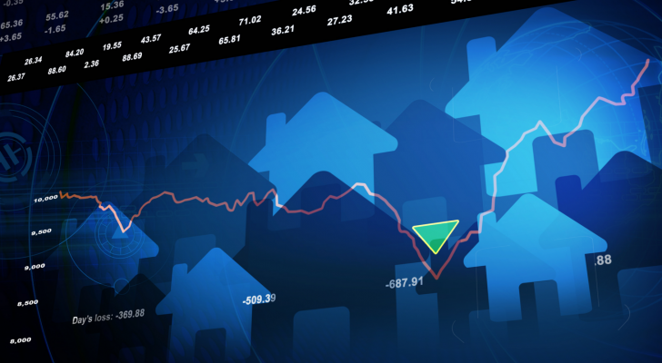 Depiction of the housing market on a blue graph. Fears of a housing market crash.