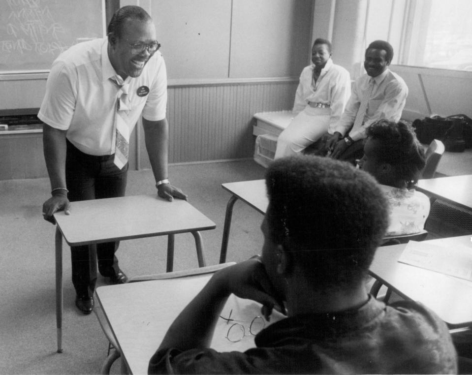 Action for a Better Community Executive Director James McCuller speaks to students.