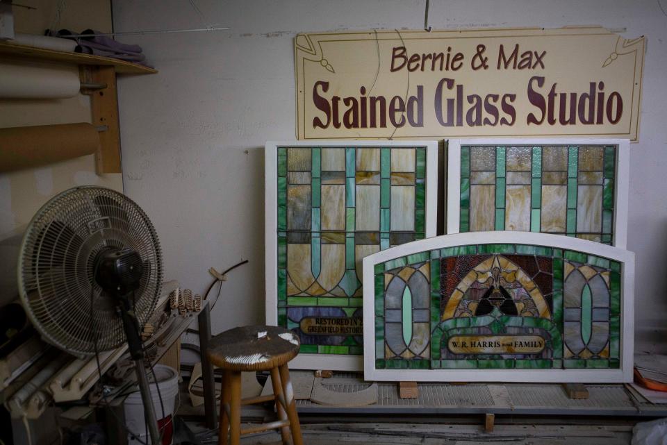 The artisans at Bernie and Max Stained Glass Studio, in Chillicothe, Ohio restore and create stained glass windows, doors and create unique pieces at the studio in downtown Chillicothe. These stained glass panels are being restored for the Shiloh Baptist Church in Greenfield, Ohio.