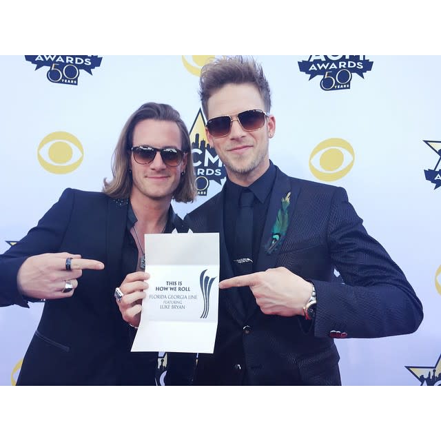 Florida Georgia Line's Tyler Hubbard and Brian Kelley were in charge of ET's Instagram on Sunday, letting us into the lead up to the Academy of Country Music Awards. NEWS: Miranda Lambert Teases Pistol Annies' Return From their rehearsal to the red carpet, Tyler and Brian took us through a day in the life of a country music star. Their proudest moment may have been accepting Vocal Event of the Year for "This is How We Roll," featuring Luke Bryan. This marked their fourth ACM win. The duo also won Vocal Duo of the Year and were also nominated for Entertainer of the Year and Single Record of the Year. They lost Single Record to Lee Brice's "I Don't Dance." "It's a huge honor," Tyler told ET's Nancy O'Dell at the ACM Awards. "It's very surreal for us. Just two years ago we were at the ACMs for the very first time, so to be up for [Entertainer of the Year] is unbelievable and we're happy and honored and it's very humbling at the same time." While Tyler and Brian clearly enjoy working with each other, it's always nice to get some fresh blood in the mix. Nancy found out who they would most like to collaborate with. "In the country world it'd be fun to do something with Garth [Brooks]," Brian said. "That'd be a dream come true. Outside of the country world, Rihanna would be amazing." Click here for the complete list of ACM winners. Watch the video to see Florida Georgia Line's winner's happy dance.