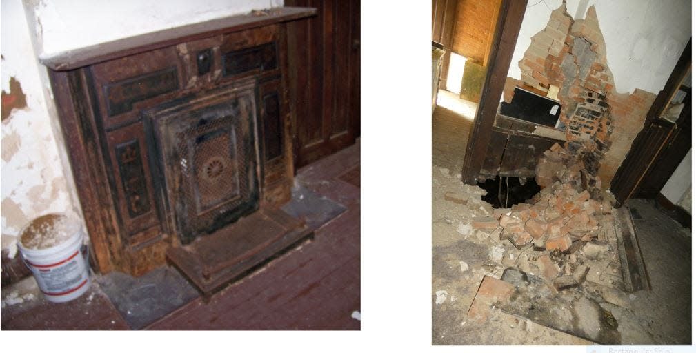 These photos show the deterioration of a first-floor fireplace in the historic Daisy Barker house at First Street and Sturges Avenue from 2016 to 2022.. The first Black-owned family house in Richland County is facing demolition.