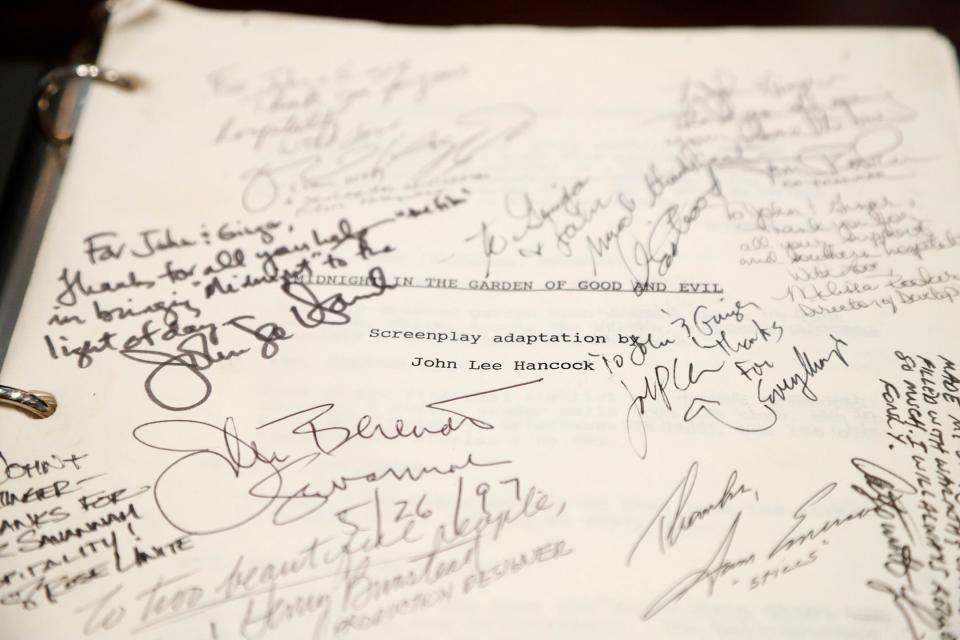 A signed copy of the screenplay for "Midnight in the Garden of Good and Evil" that is a part of the Duncan Collection, which is now available to view at the Georgia Historical Society.