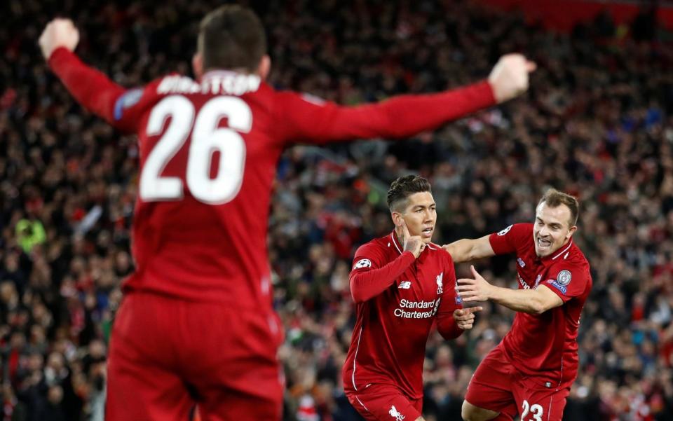 Xherdan Shaqiri (right) worked well with the Liverpool frontline as the Merseysiders thumped Red Star Belgrade   - Action Images via Reuters