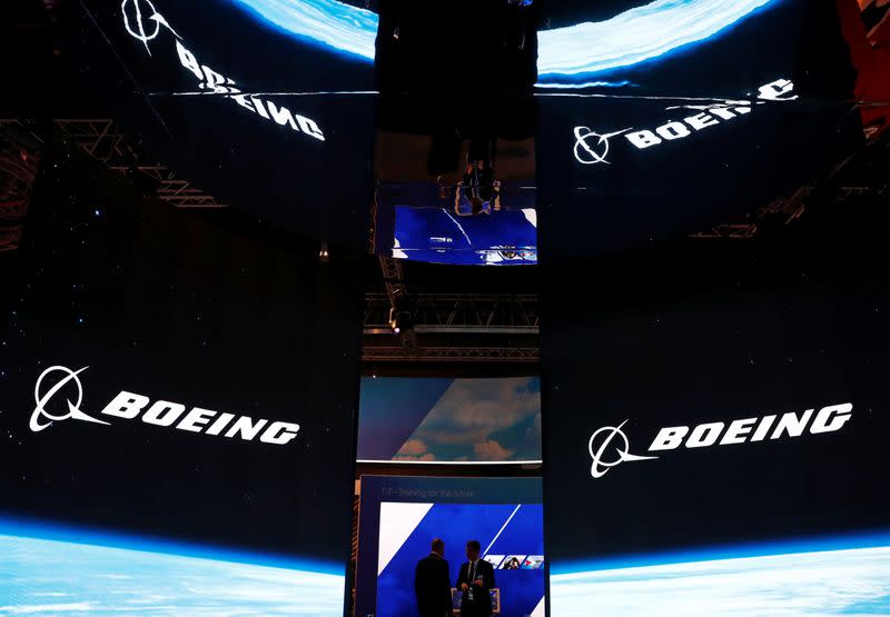 A view of the Boeing booth at the Singapore Airshow in Singapore