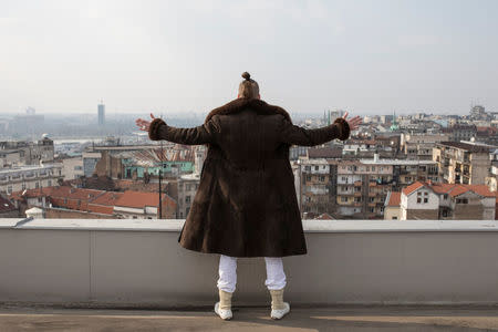 Student and 2017 presidential candidate Luka Maksimovic, 25, poses for a picture as his alter ego 'Ljubisa "Beli" Preletacevic' a parody of the worst politician in the Balkans,in Belgrade, Serbia, March 14, 2017. Picture taken March 14. REUTERS/Marko Djurica