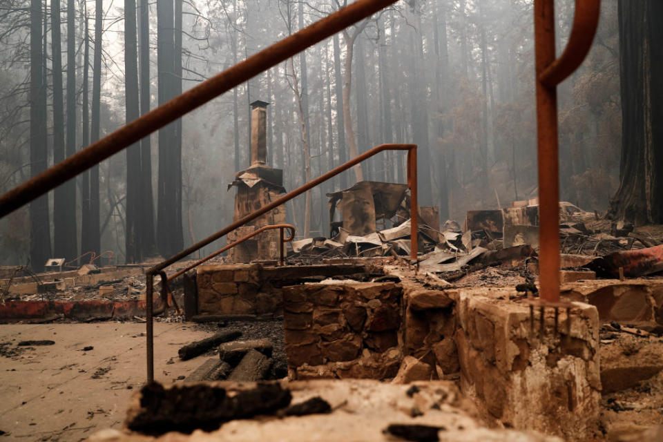 The Big Basin Redwoods State Park Headquarters & Visitor Center lies in ruins in Boulder Creek, Calif., on Thursday, Aug. 20, 2020.<span class="copyright">Randy Vazquez/MediaNews Group/The Mercury News—Getty Images</span>