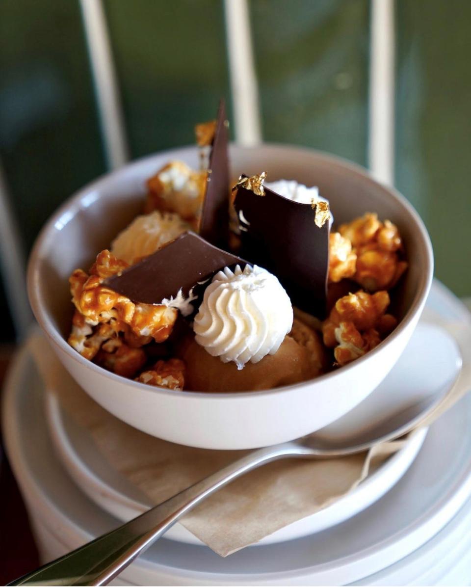 LT's salted caramel popcorn sundae