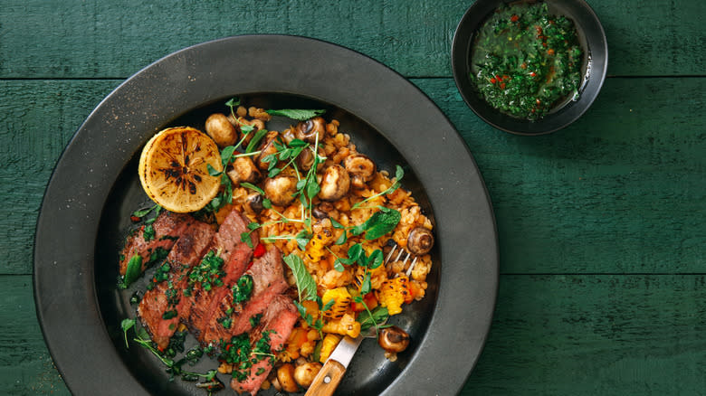 chimichurri with meat and salad