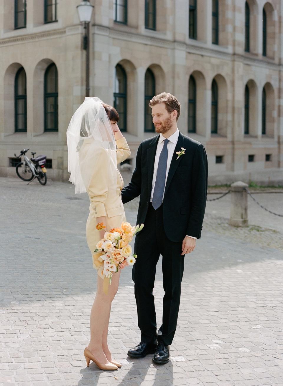 The Bride Wore a Vintage Suit for Her Switzerland Elopement