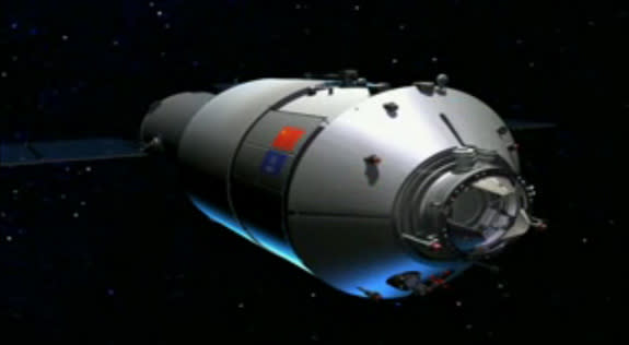 This artist's illustration from a China space agency video shows the Tiangong 1 space laboratory, a prototype module for the country's planned space station.