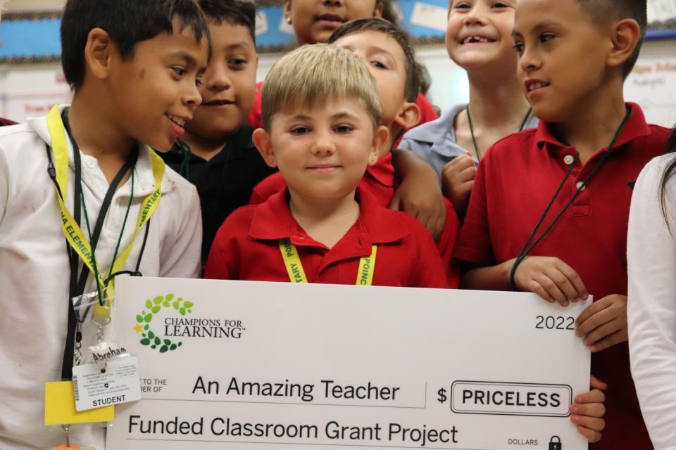 Teachers and students celebrate receiving a classroom grant from Champions for Learning in Collier County.