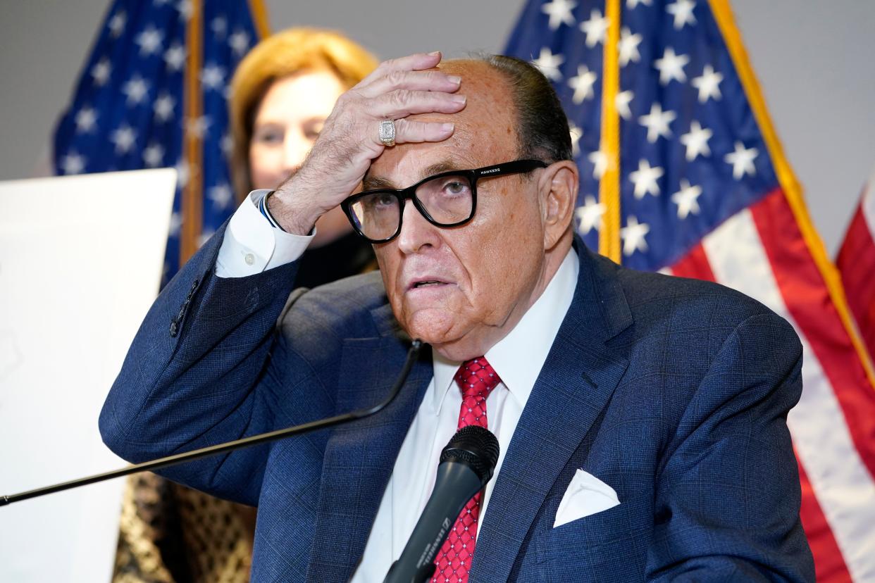 Former Mayor of New York Rudy Giuliani, a lawyer for President Donald Trump, speaks during a news conference at the Republican National Committee headquarters, Thursday Nov. 19, 2020, in Washington. (AP Photo/Jacquelyn Martin) (AP)