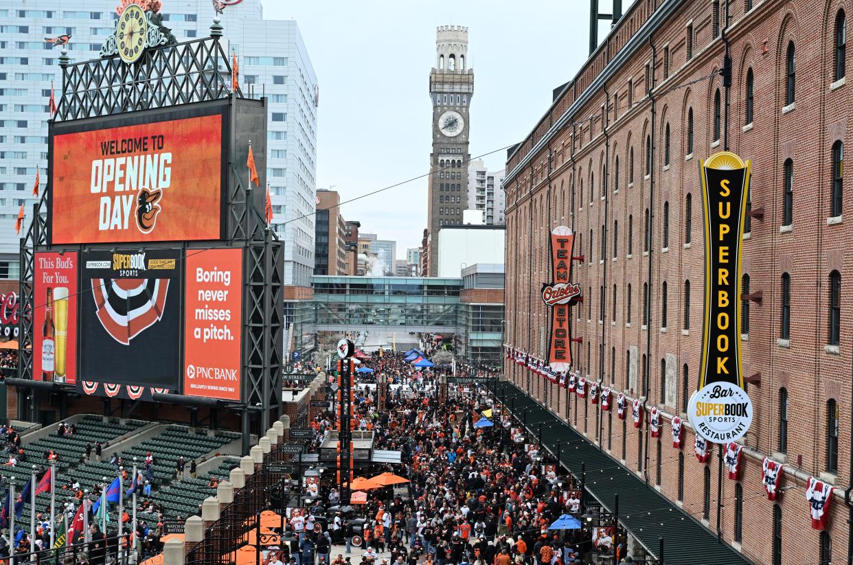 Fans enter Oriole Park at Camden Yards on Opening Day.