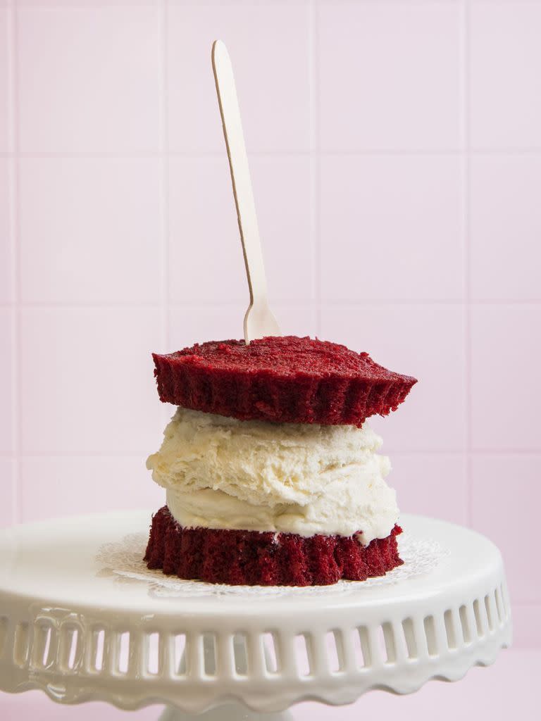 <p>What's Valentine's Day, the holiday made up of pink and red everything, without a classic red velvet dessert? These ice cream sandwiches are to-die-for, and if you're feeling really adventurous, you can make your own <a href="https://www.womansday.com/food-recipes/food-drinks/recipes/a11628/vanilla-ice-cream-recipe-wdy0812/" rel="nofollow noopener" target="_blank" data-ylk="slk:vanilla ice cream;elm:context_link;itc:0;sec:content-canvas" class="link ">vanilla ice cream</a> to go with it. </p><p><em><a href="https://www.womansday.com/food-recipes/food-drinks/recipes/a54822/red-velvet-fluffy-ice-cream-sandwiches-recipe/" rel="nofollow noopener" target="_blank" data-ylk="slk:Get the Red Velvet Fluffy Ice Cream Sandwiches recipe.;elm:context_link;itc:0;sec:content-canvas" class="link ">Get the Red Velvet Fluffy Ice Cream Sandwiches recipe.</a></em></p>