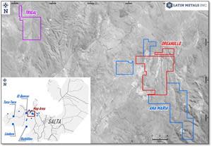 Location of the Organullo, Ana Maria, and Trigal Projects, Salta Province, Argentina.